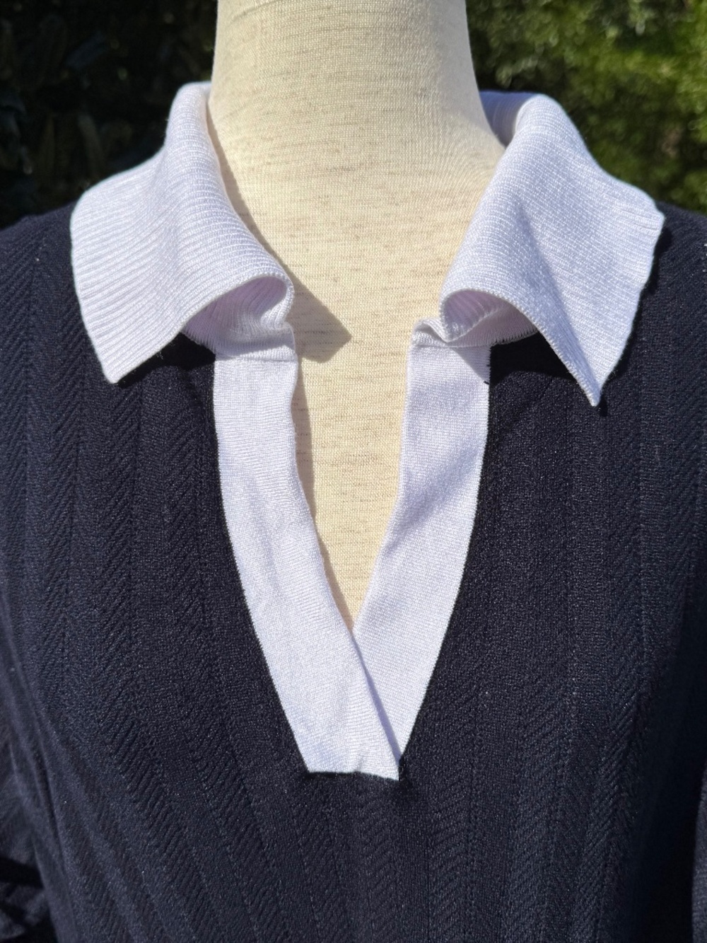 Talbots Navy Blue & White Collared Short Sleeve Sweater - Size 2x